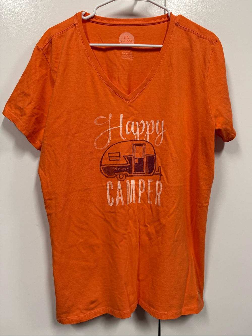 Life Is Good V-Neck "Happy Camper" Graphic Tee - RV lover